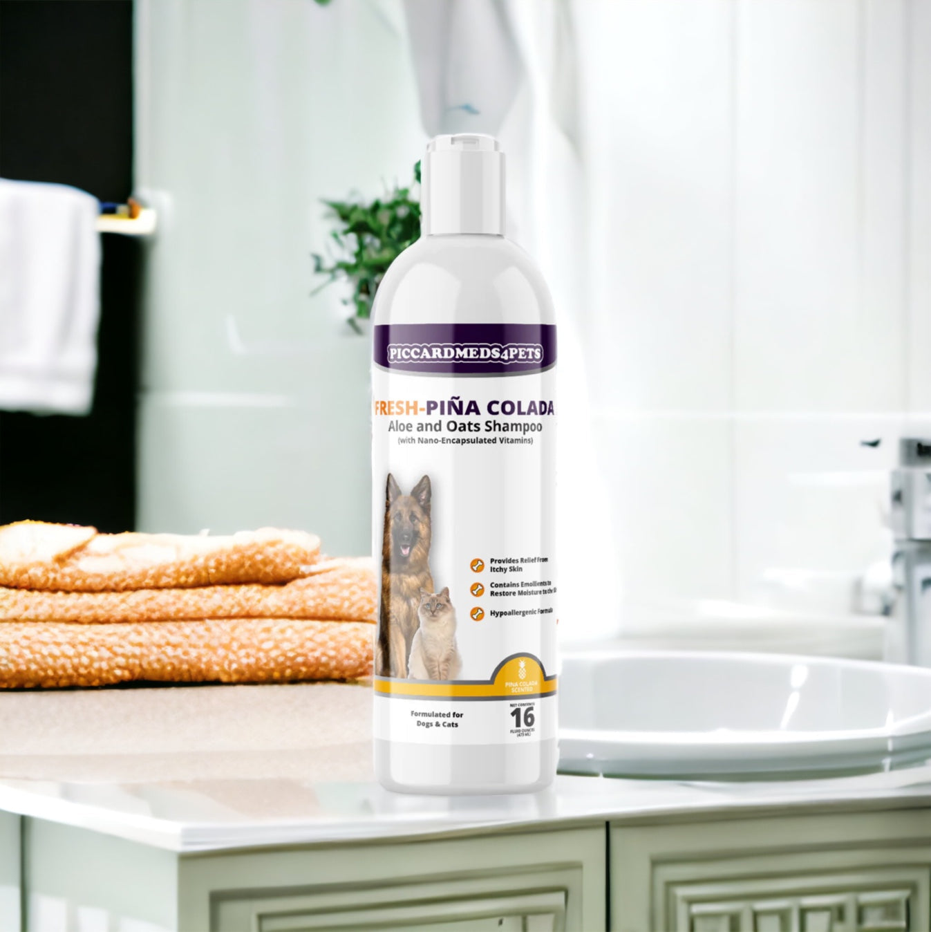 Piccardmeds4pets Fresh-Piña Colada Aloe and Oatmeal Shampoo for Pets 16 oz. + FREE Bandana!