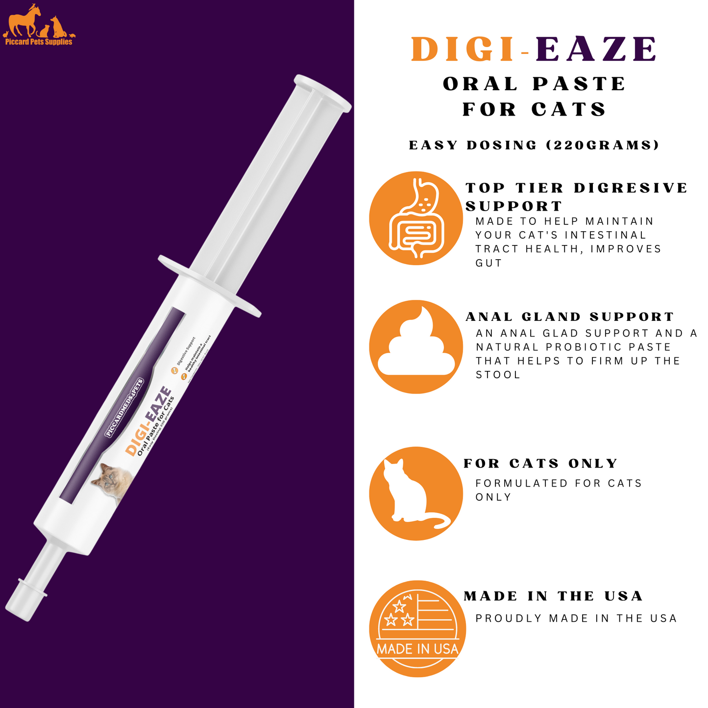 Piccardmeds4pets Digi-Eaze Probiotic Paste for Cats Easy Dosing 220 Grams + FREE Bandana!