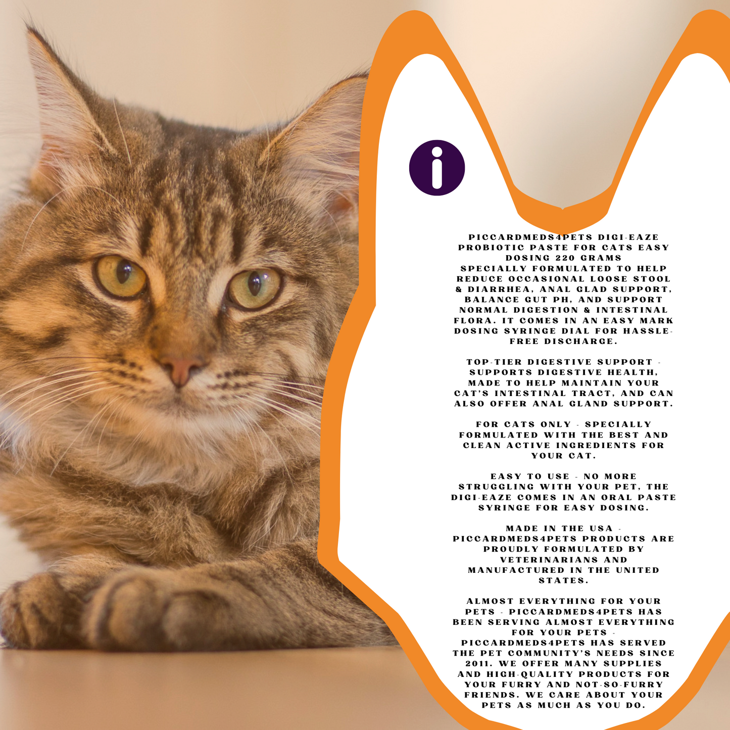 Piccardmeds4pets Digi-Eaze Probiotic Paste for Cats Easy Dosing 220 Grams + FREE Bandana!