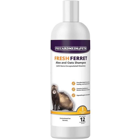Shampoo bottle for ferrets by Piccardmeds4Pets on a white background