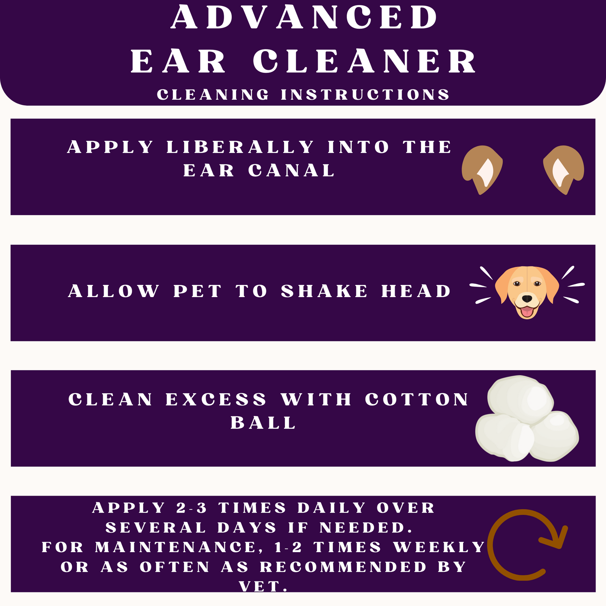Instructions for using an advanced ear cleaner on a purple background