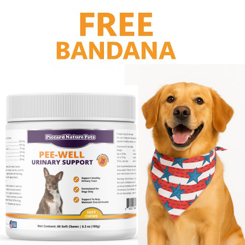 PiccardNaturePets Pee-Well Urinary Bladder Support for Dogs 60ct + FREE Bandana!