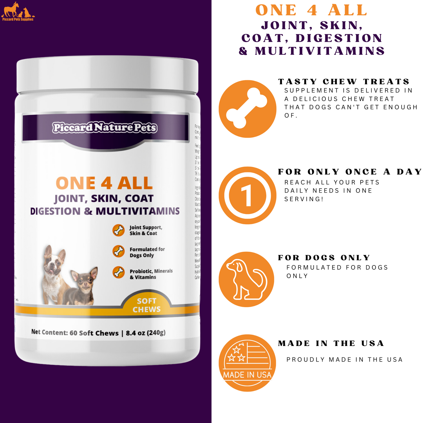 PiccardNaturePets One 4 All Supplement 60ct Soft Chews