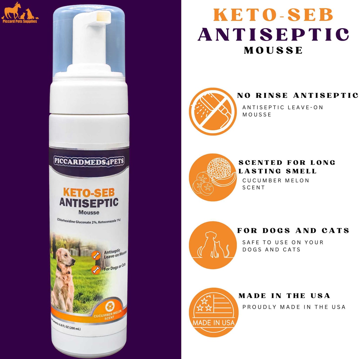 Piccardmeds4pets Keto-Seb Antiseptic Mousse Cats & Dogs 7 oz. Piccard Meds 4 Pets