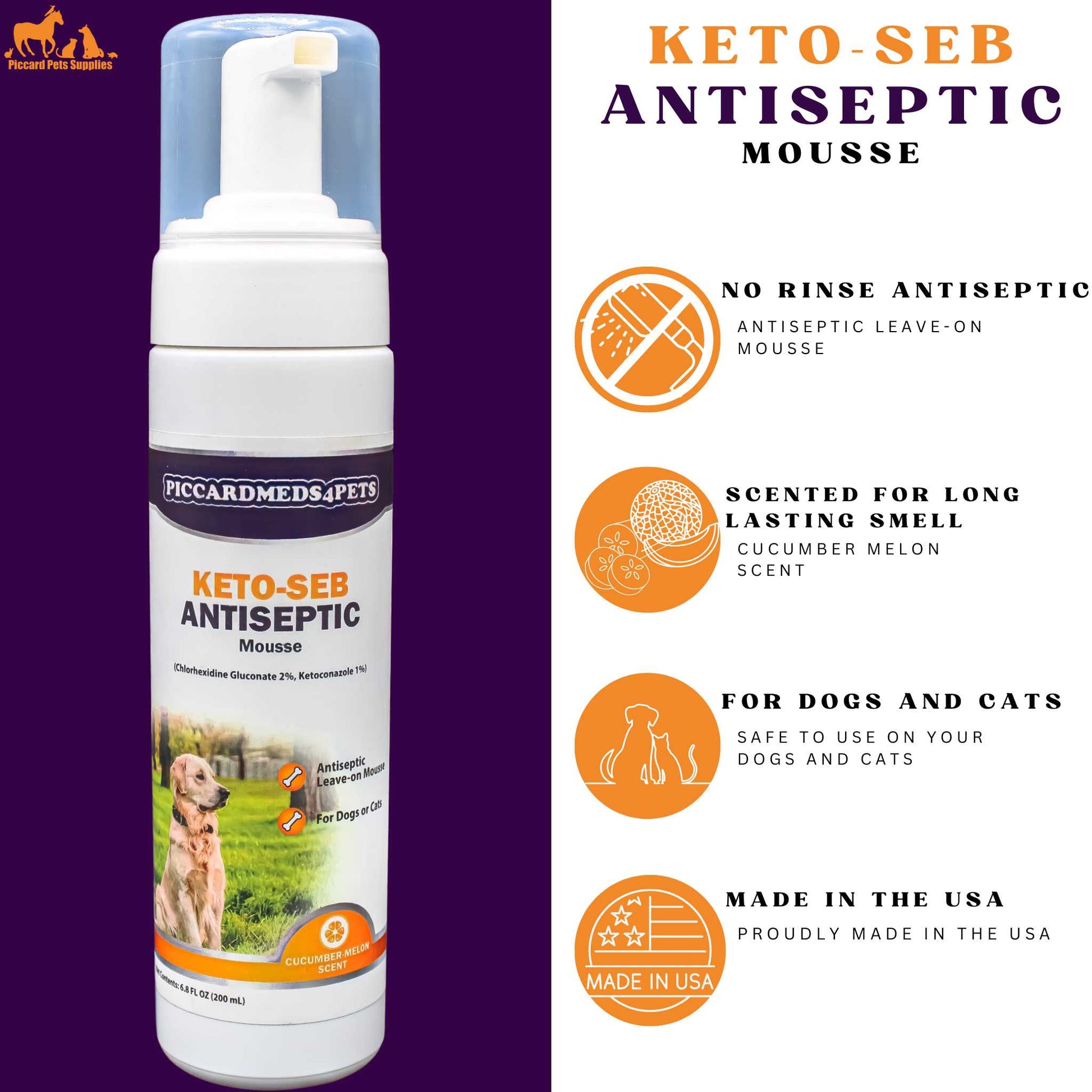 Piccardmeds4pets Keto-Seb Antiseptic Mousse Cats & Dogs 7 oz. Piccard Meds 4 Pets