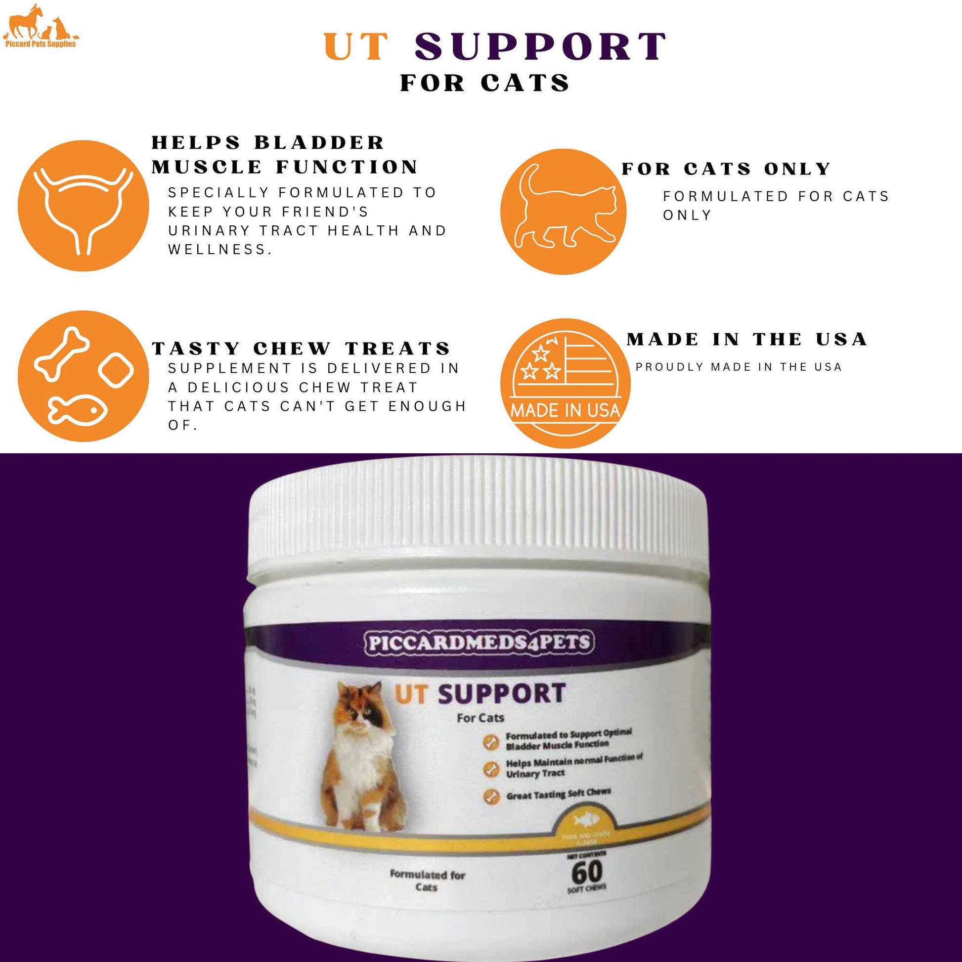Piccardmeds4pets Pee-Well Urinary Support Soft Chews for Cats 60CT Piccard Meds 4 Pets
