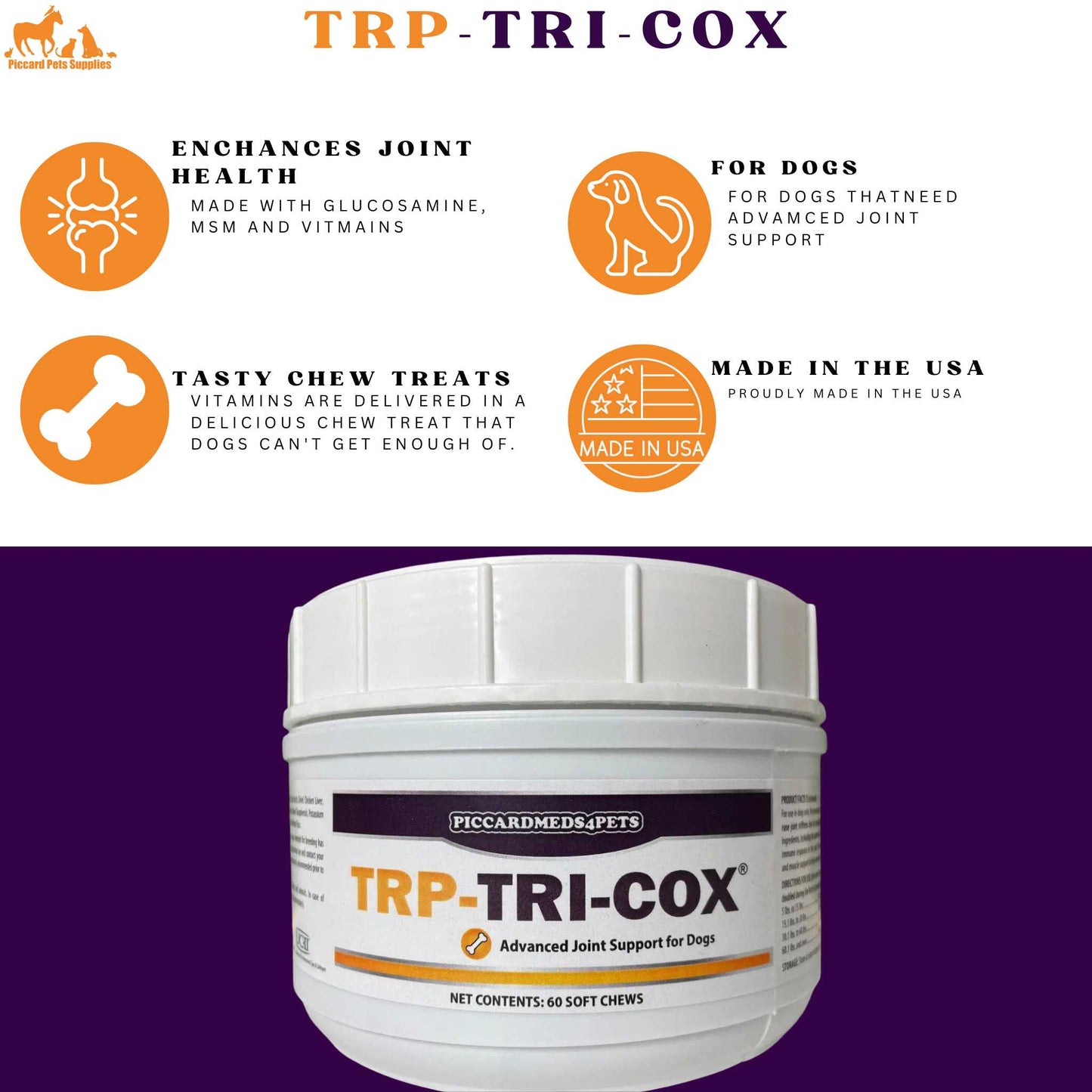 PicccardMeds4Pets TRP Tricox Dogs Joint Support Soft Chews 60ct Piccard Meds 4 Pets