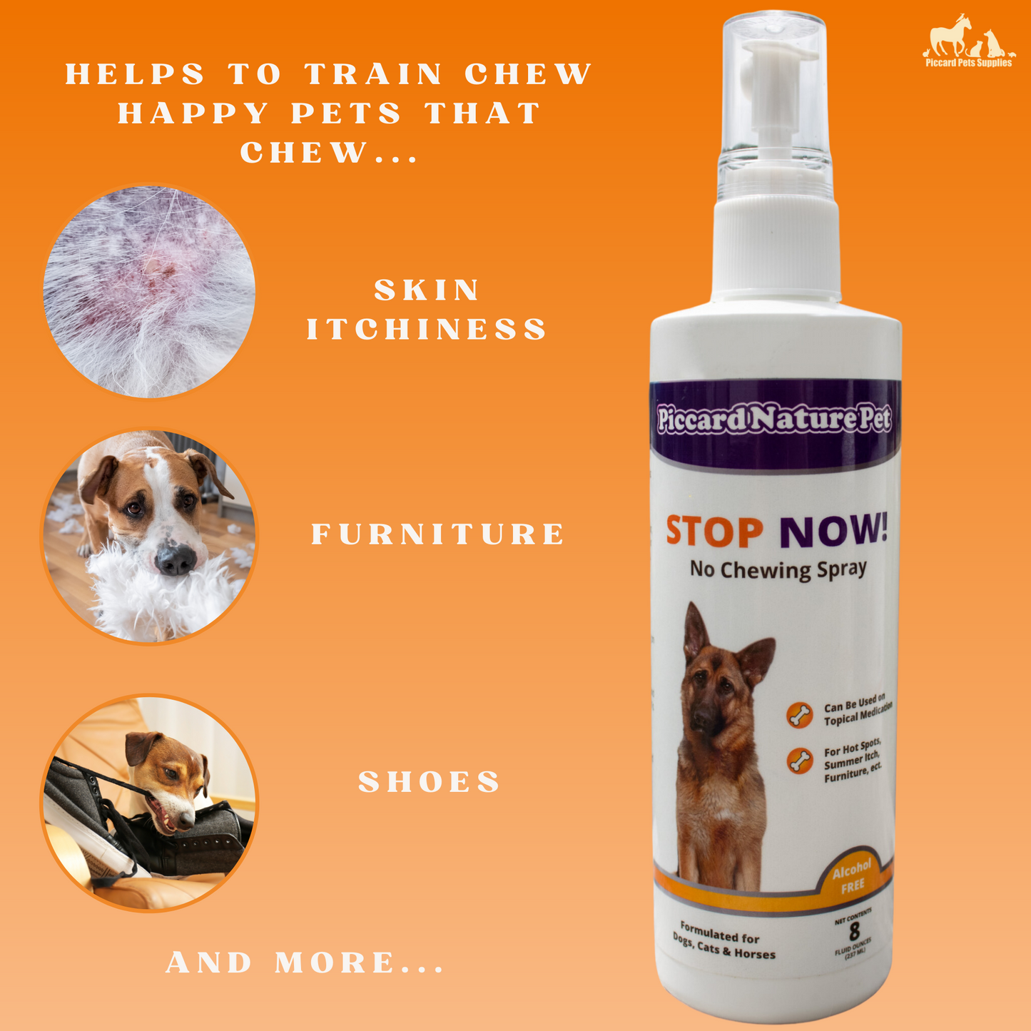 PiccardNaturePets Stop Now! No Chewing Pet Training Spray 8 oz. + FREE Glow in the Dark Bandana!
