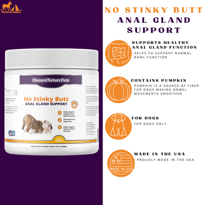 PiccardNaturePets No Stinky Butt Anal Gland Support 120ct Chews + FREE Bandana!