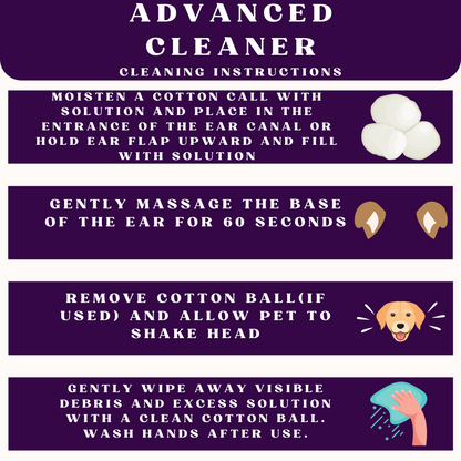 Cleaning instructions for an advanced cleaner on a purple background