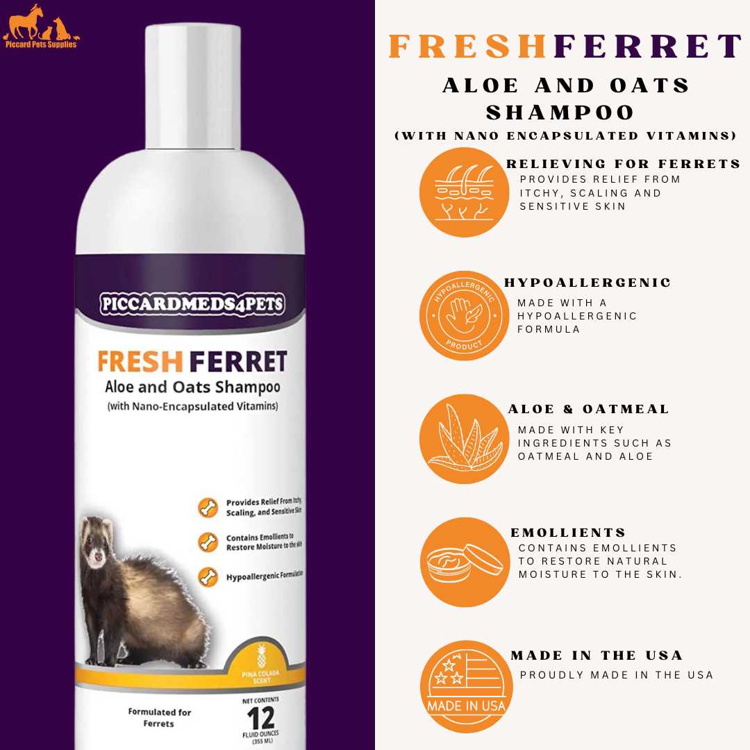 Piccardmeds4pets Ferret Aloe Oats Shampoo 12oz + HandsOn Grooming Gloves Small Combo